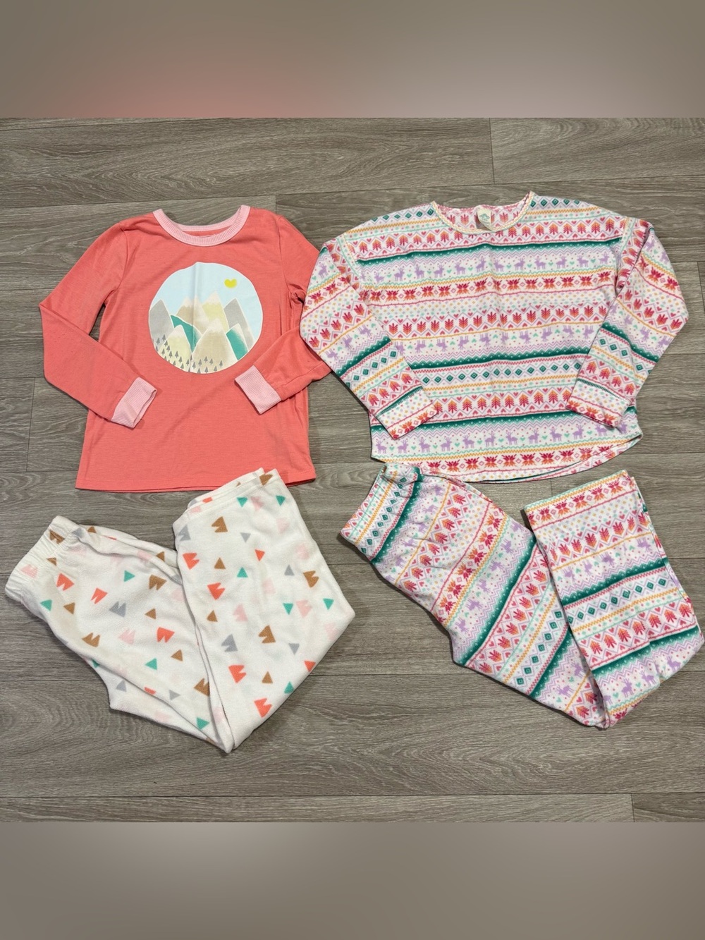 Eddie Bauer Coral Mountain Graphic & Cream Fair Isle Pajama Set  Girls Size 10